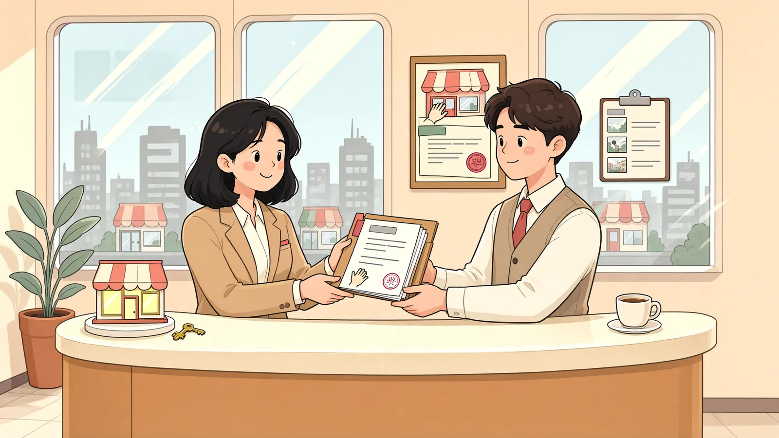 「권리금 반환 약속, 가게를 계속 점유할 근거가 될까」 상황을 그린 삽화