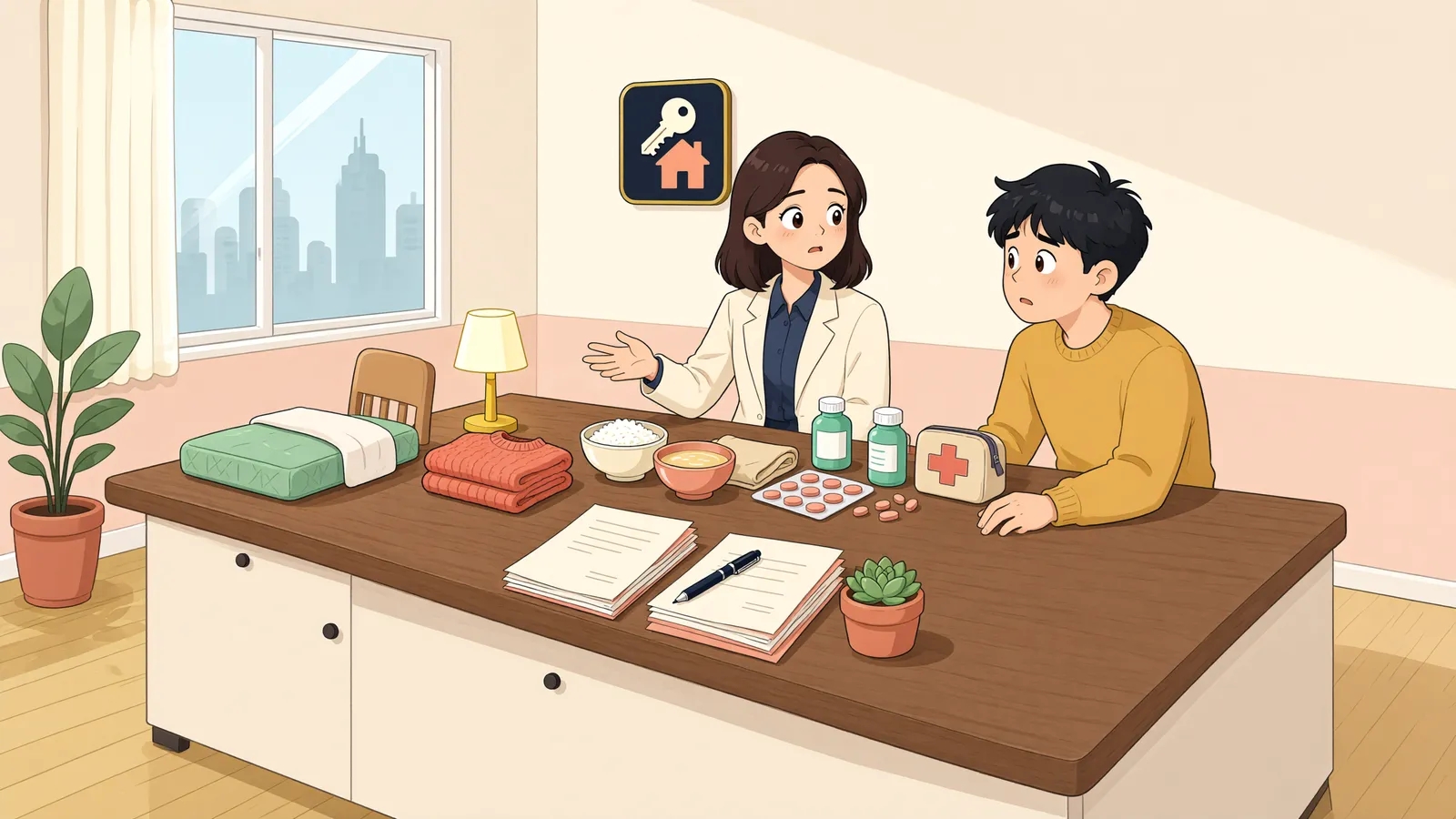 「집행이 와도 남는 것들, 생활필수품의 압류금지」 상황을 그린 삽화