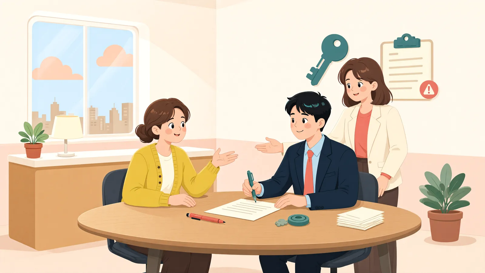 「해제 때 ‘이자는 포기’ 조항, 그대로 따라야 할까?」 상황을 그린 삽화
