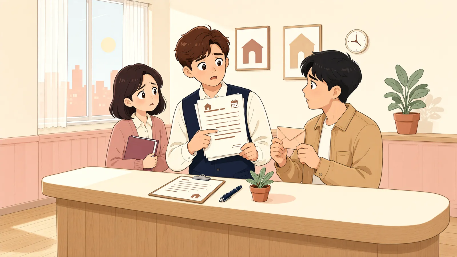 「전차인에게 알리지 않은 해지, 임대차는 끝날까」 상황을 그린 삽화