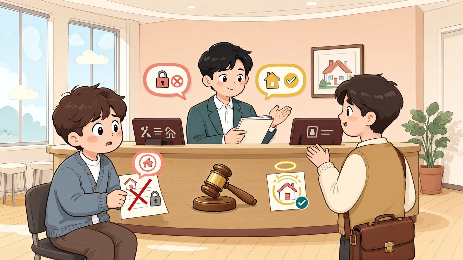 「배당요구를 놓쳤다면, 집도 바로 비워야 할까?」 상황을 그린 삽화