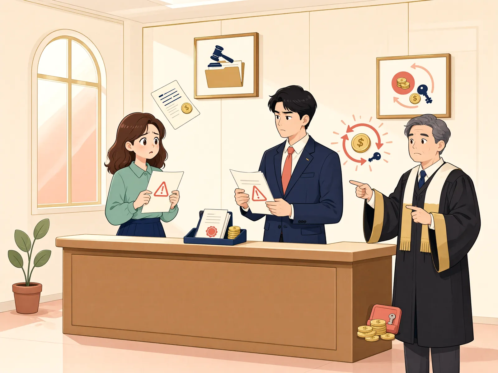 「가처분 담보공탁금, 파산 뒤에는 어떻게 받을까」 상황을 그린 삽화