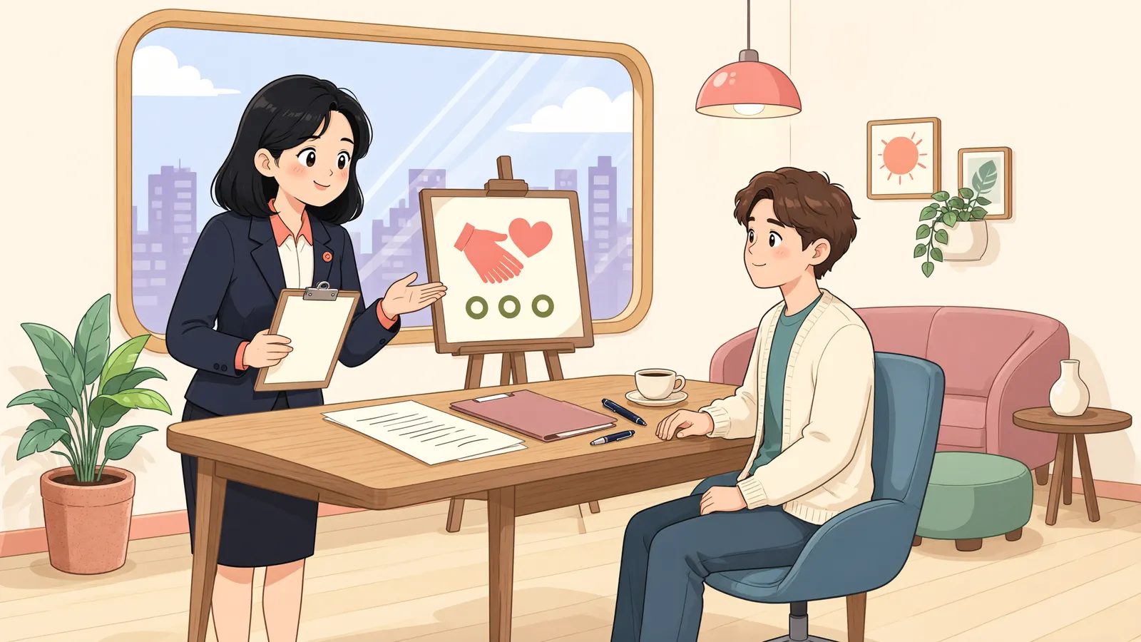 「화해권고결정, 한 달 뒤 마음이 바뀌면?」 상황을 그린 삽화