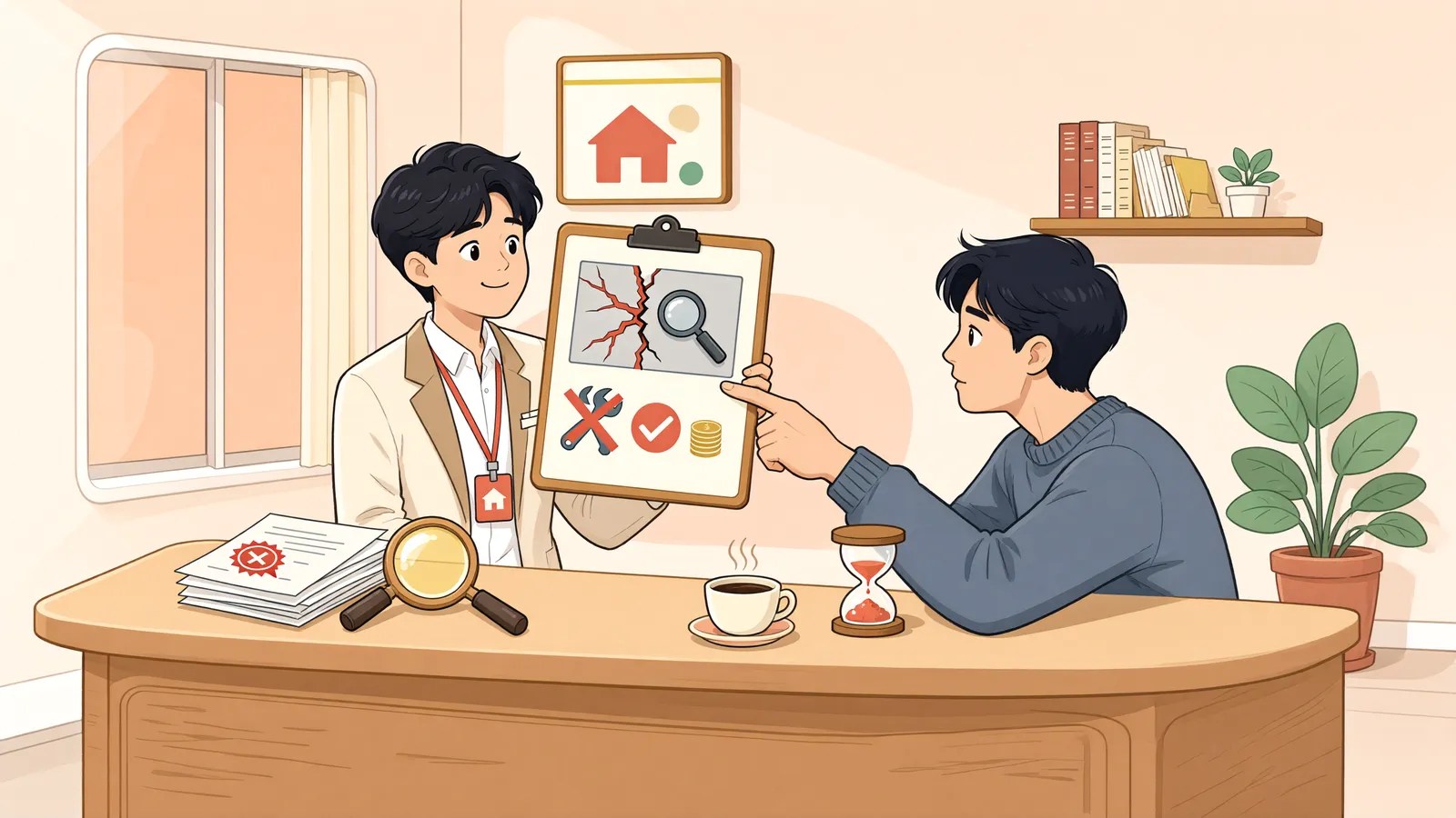 「늦게 넘겨받은 하자 손해배상청구권, 소송에 보탤 수 있을까」 상황을 그린 삽화