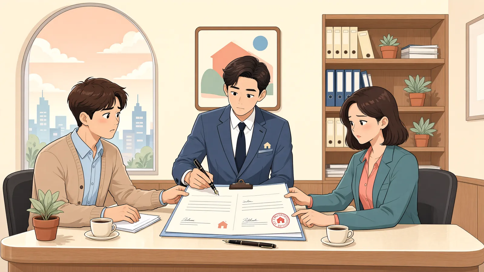 「회생절차가 시작된 뒤, 일부 지급한 주식대금은 계약을 지켜줄까」 상황을 그린 삽화