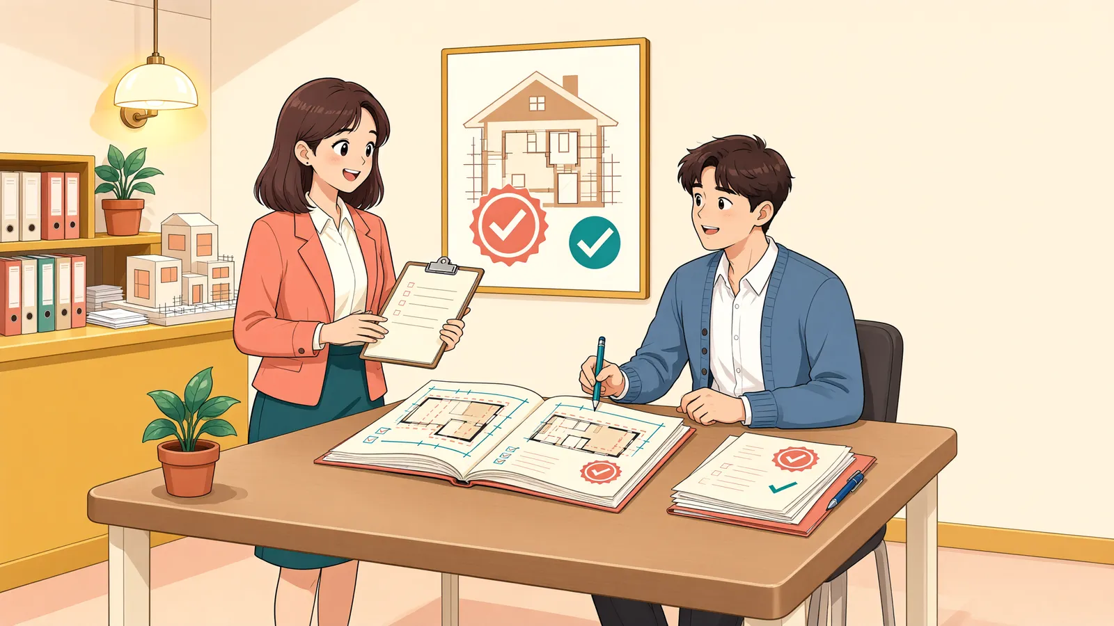「벽 하나를 트는 공사, 허가 없이 시작해도 될까」 상황을 그린 삽화