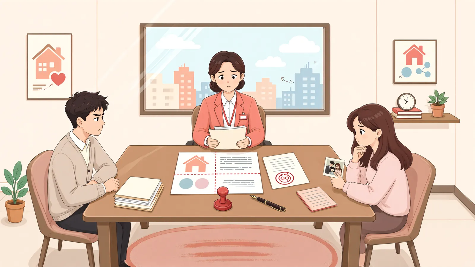 「집을 팔아 이혼한 배우자에게 준 돈, 면책의 걸림돌일까」 상황을 그린 삽화