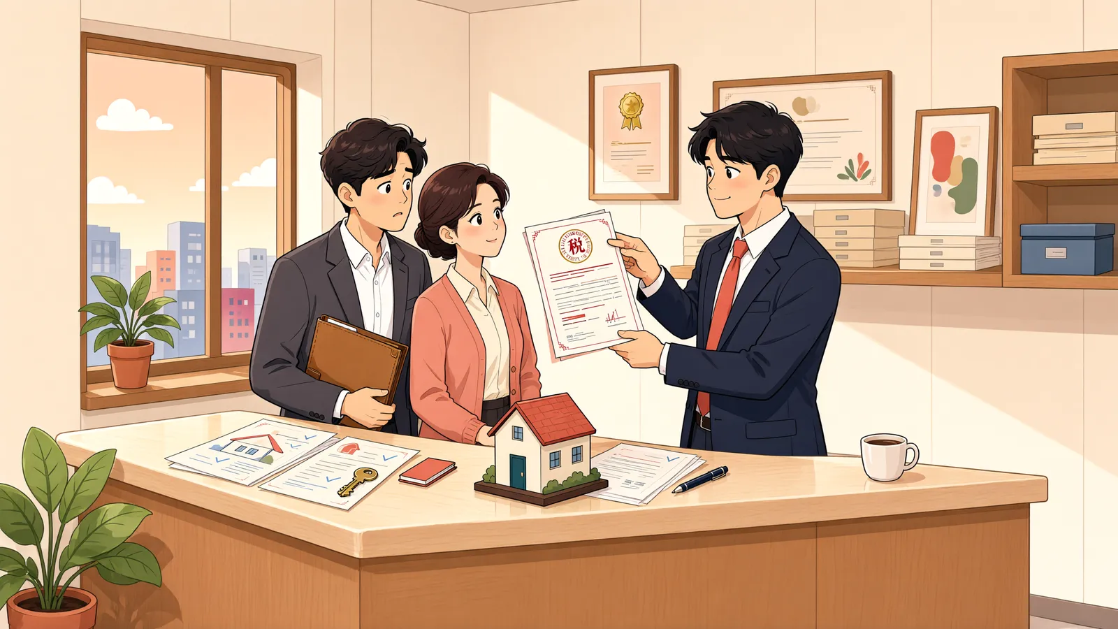 「확정신고 전인데도 양도세를 징수할 수 있을까?」 상황을 그린 삽화