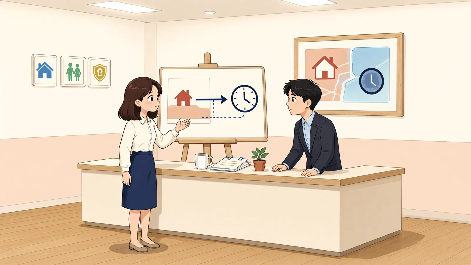 「법정지상권, 건물이 서 있는 동안 계속될까?」 상황을 그린 삽화