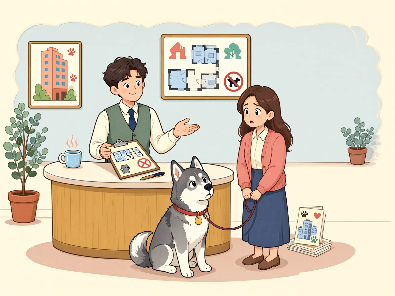 「대형견 사육, 관리규약 위반만으로 이웃이 금지시킬 수 있을까」 상황을 그린 삽화