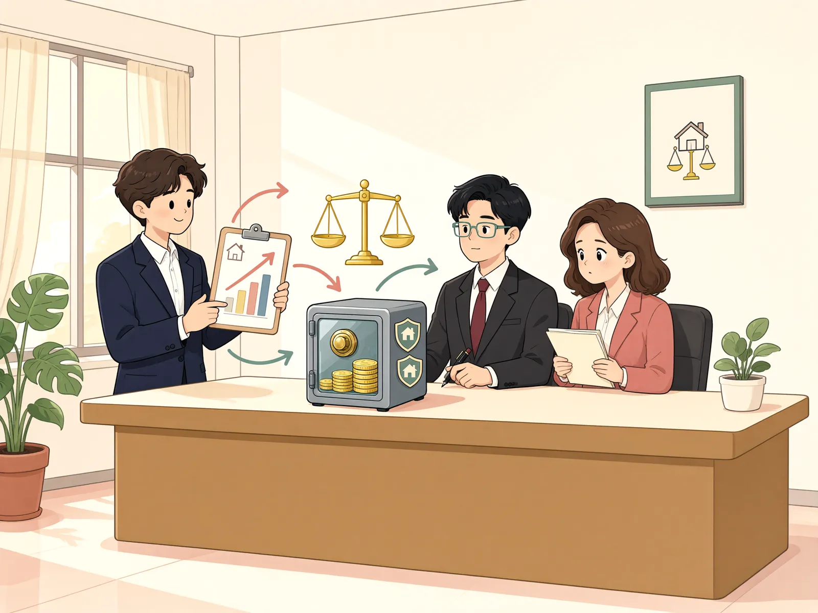 「담보공탁금, 소송 청구액만 남기고 돌려받을 수 있을까」 상황을 그린 삽화