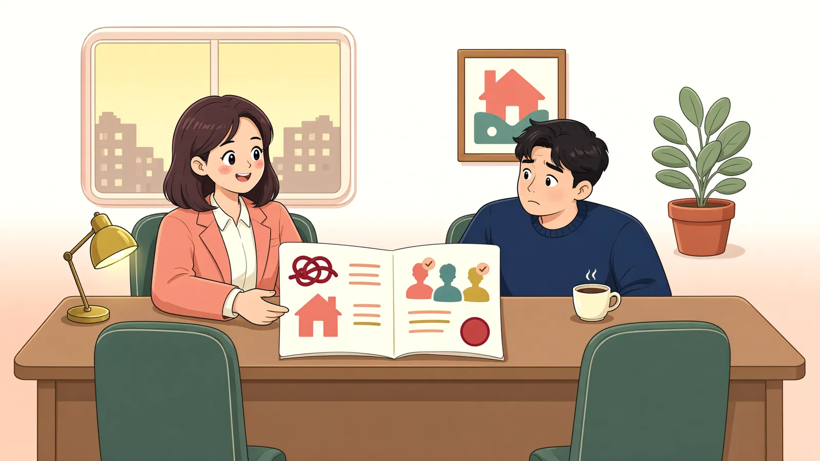 「담보신탁한 땅, 정비사업 동의는 누가 할까?」 상황을 그린 삽화