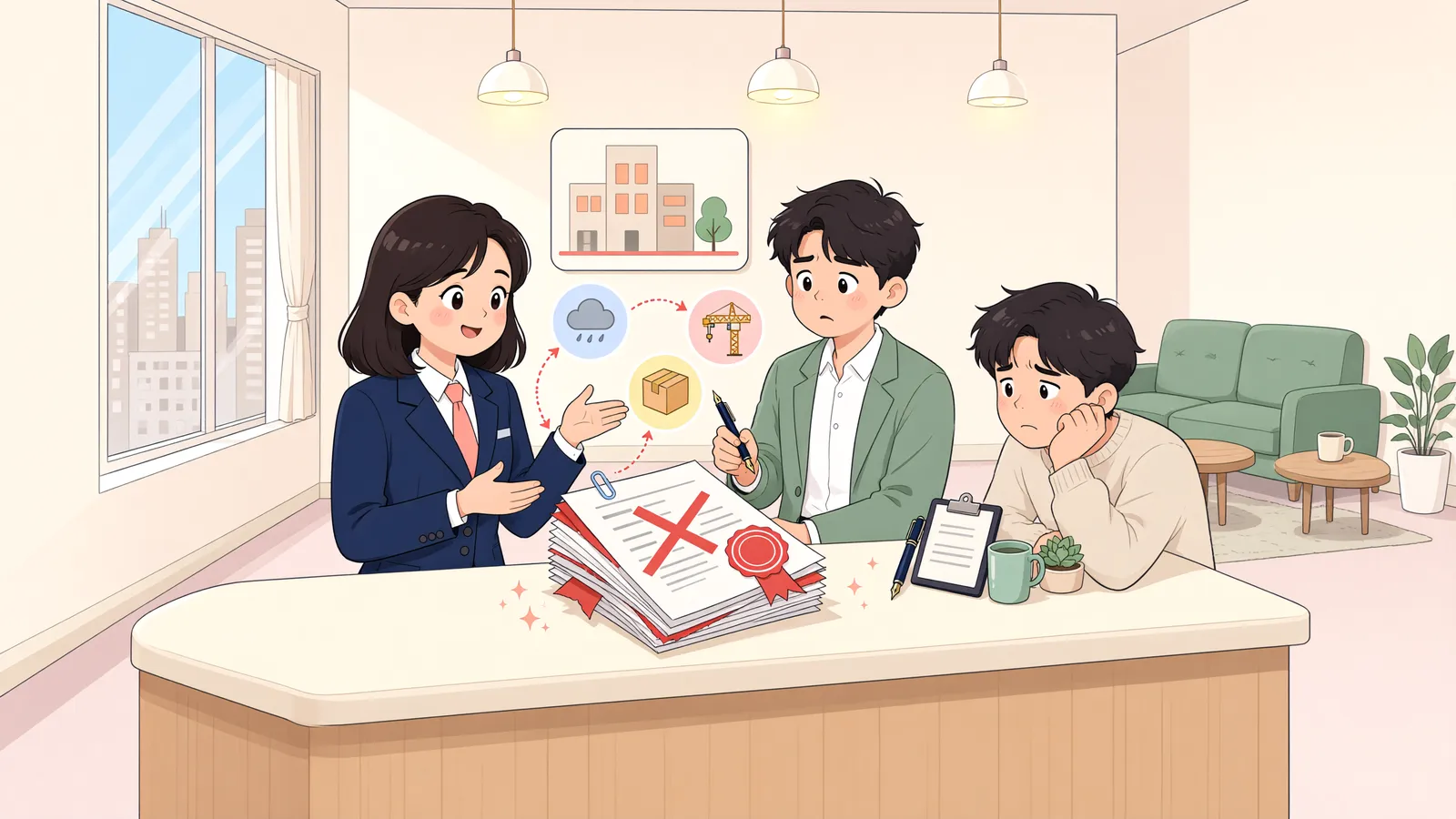「예상보다 커진 수수료, 계약을 일부 없앨 수 있을까」 상황을 그린 삽화