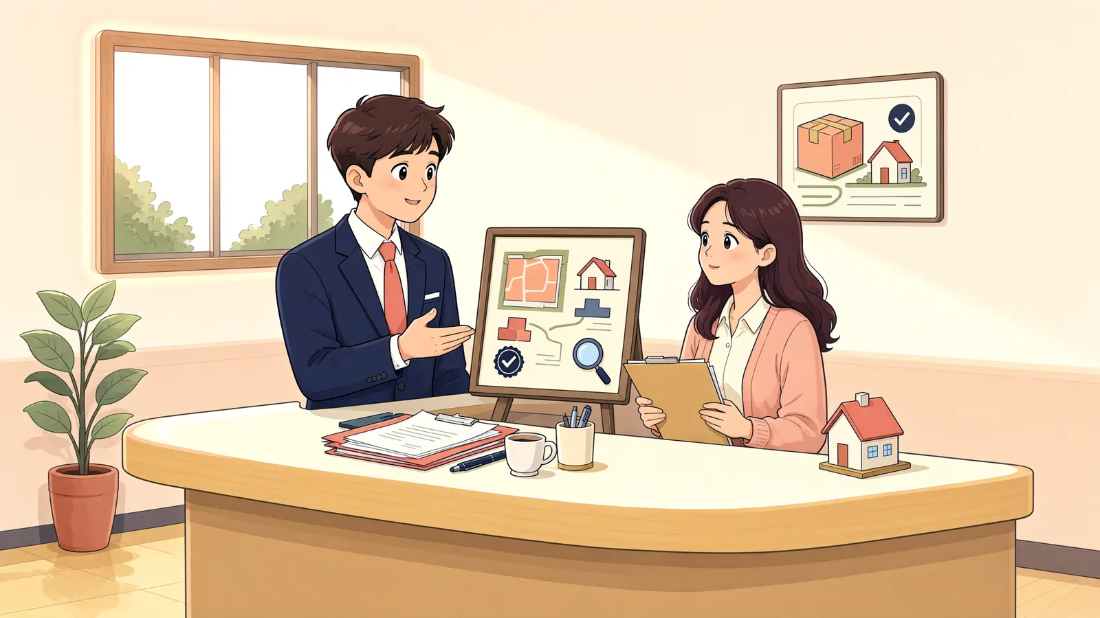 「건물을 허물고 새로 지어도 토지를 쓸 수 있을까」 상황을 그린 삽화
