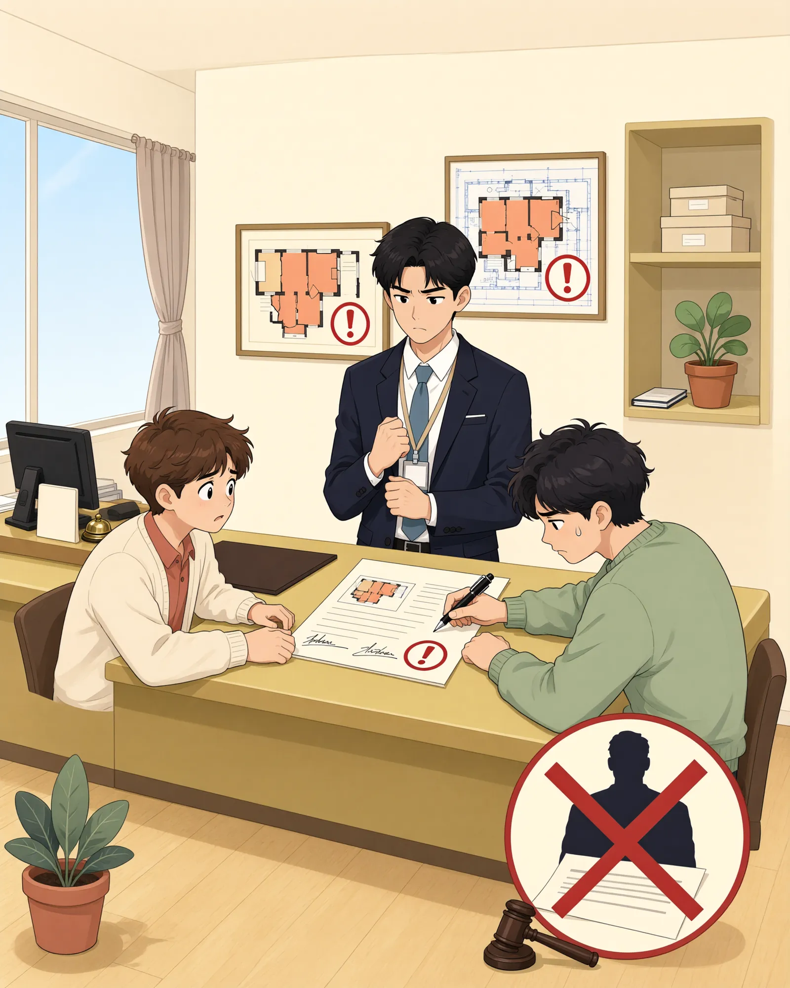 「매매 뒤 드러난 불법 증축, 매도인에게 책임을 물을 수 있을까」 상황을 그린 삽화