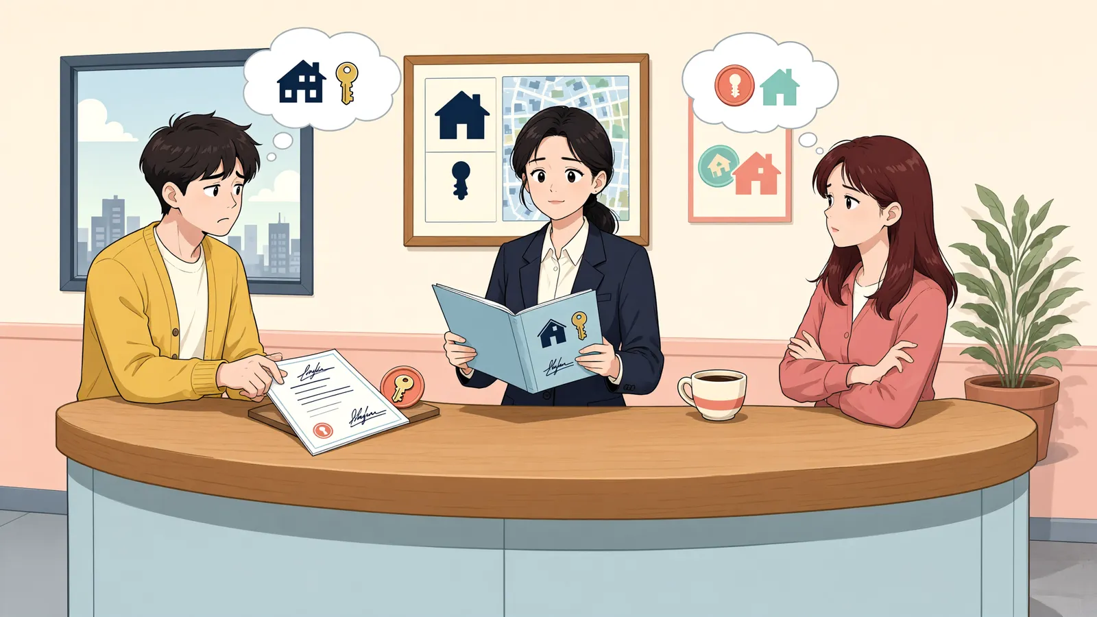 「내 지분만큼 썼다는데도, 다른 공유자에게 돌려줘야 할까?」 상황을 그린 삽화