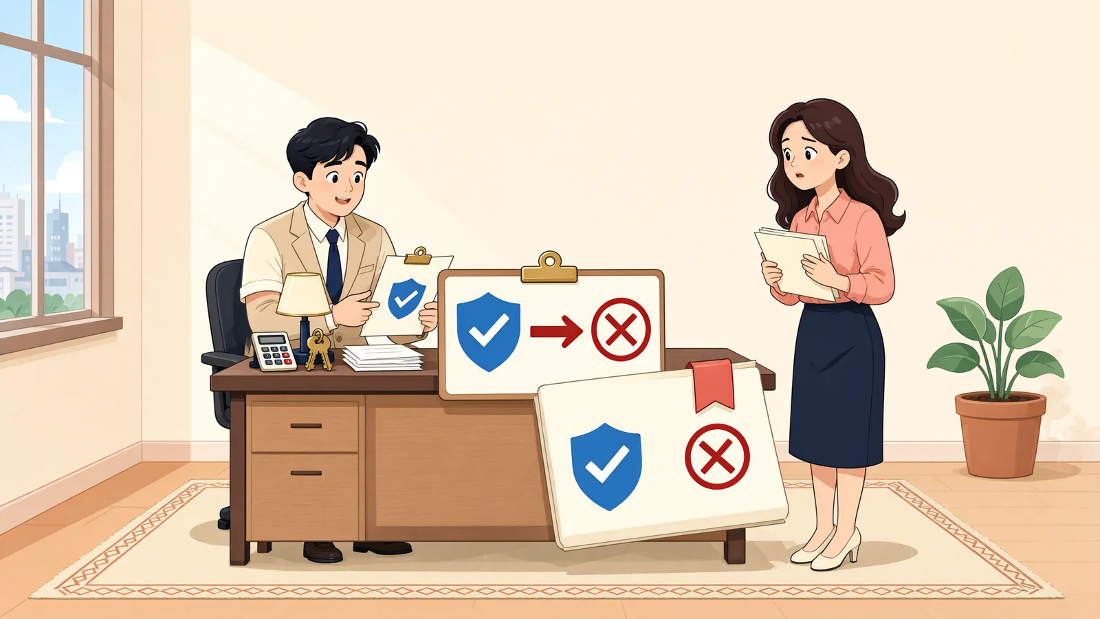「파산 신청만으로 압류가 멈추지는 않습니다」 상황을 그린 삽화