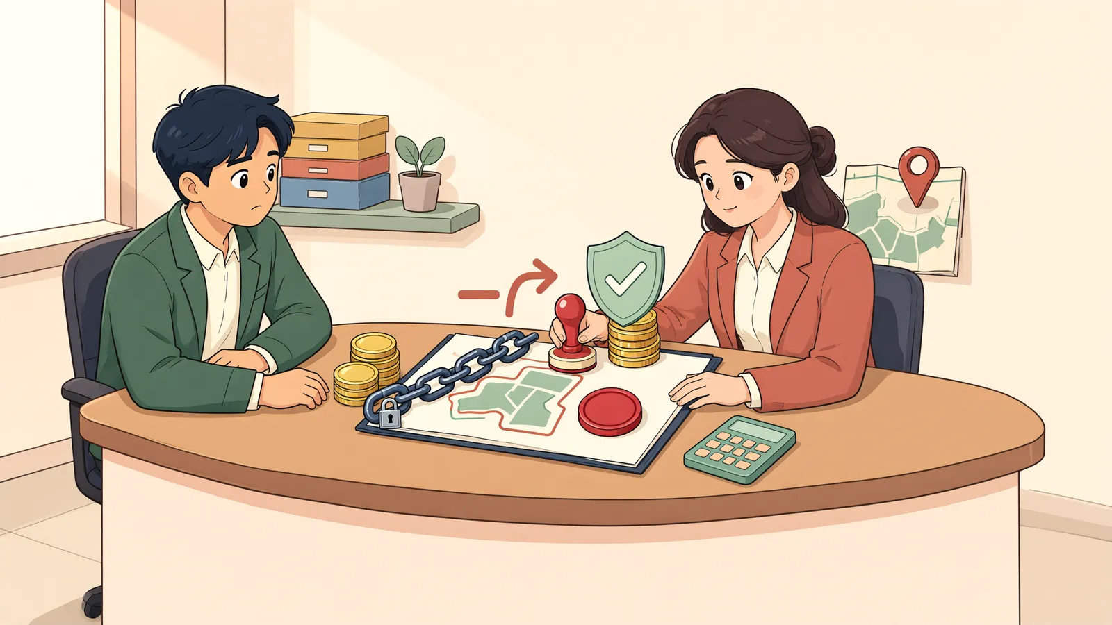 「보상금에서 근저당 채권액을 뺀다고 적었다면」 상황을 그린 삽화