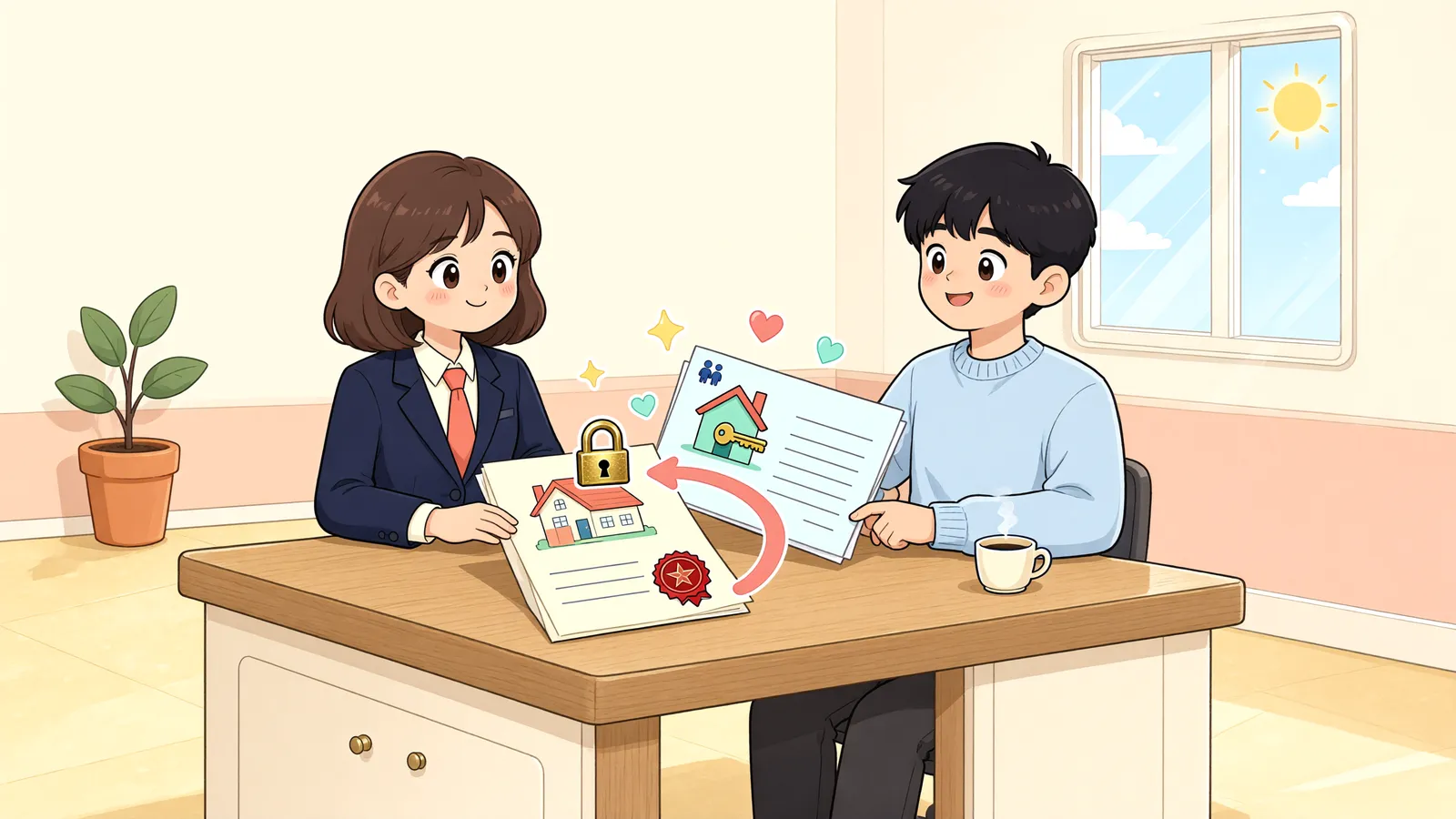 「가등기 뒤 들어온 세입자, 새 집주인에게 집을 넘겨야 할까」 상황을 그린 삽화