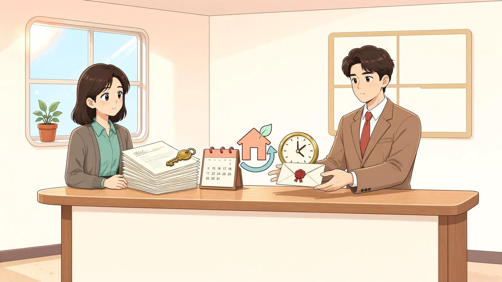 「한 달 남기고 보낸 해지 통지, 계약은 끝났을까」 상황을 그린 삽화