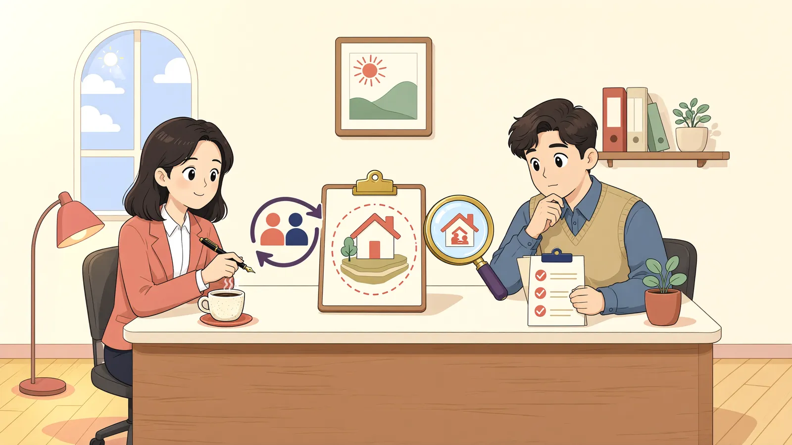 「나무가 말라버린 빈 땅, 지상권도 끝날까?」 상황을 그린 삽화