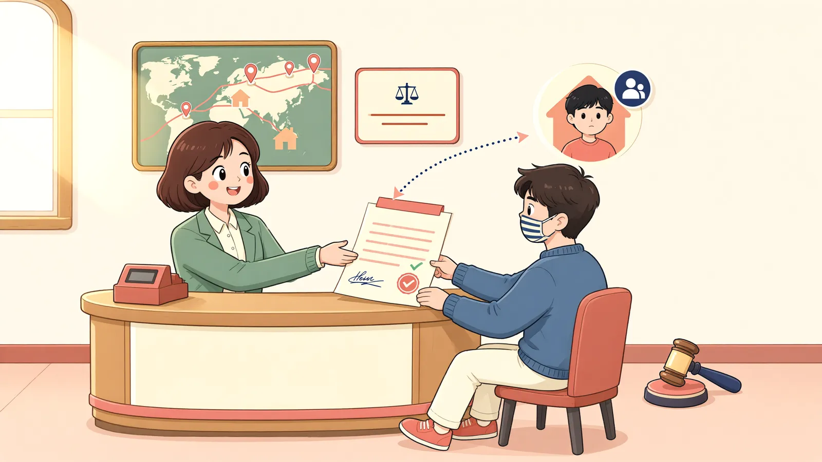 「주택을 빌린 사람은 따로 살아도 대항력이 생길까?」 상황을 그린 삽화
