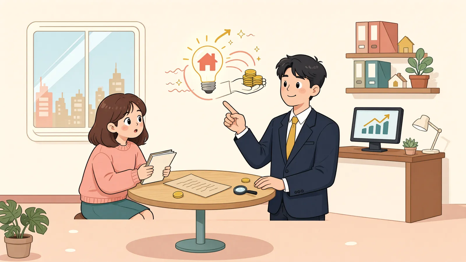 「시설값만이 권리금일까? 점포 인수 때 따져볼 대가의 범위」 상황을 그린 삽화
