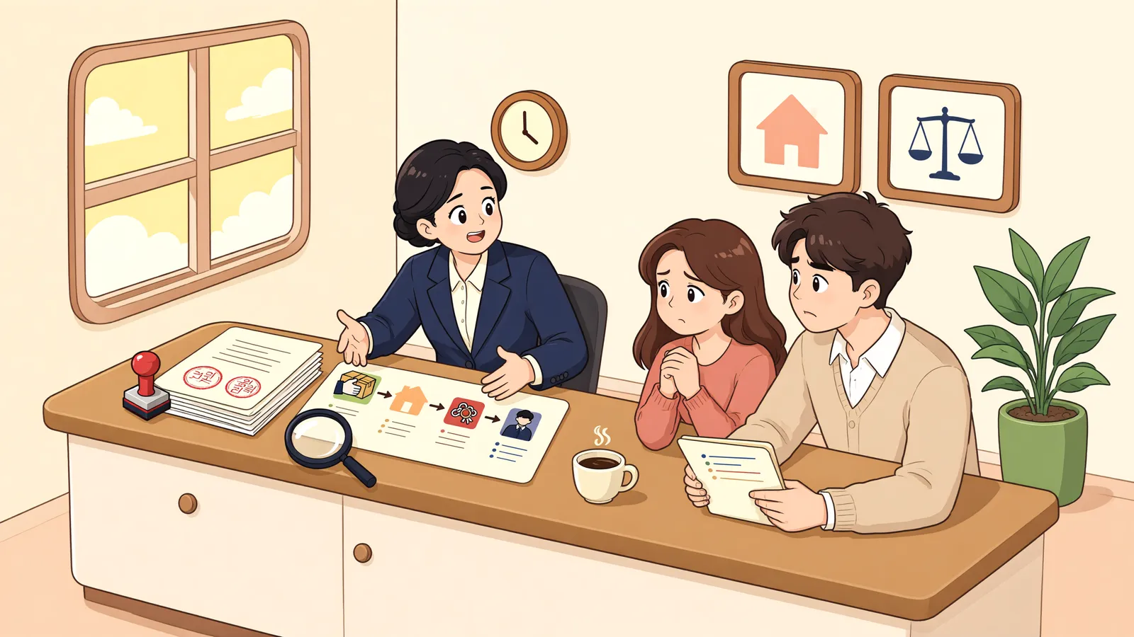 「근저당권보다 늦게 생긴 유치권, 경매 매수인에게도 통할까?」 상황을 그린 삽화