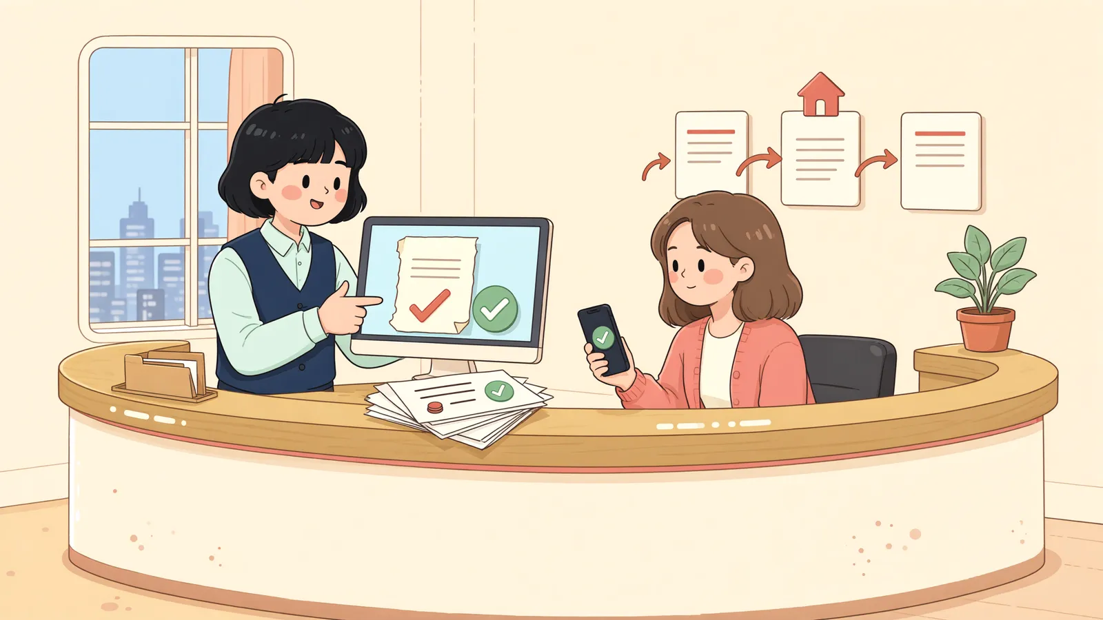 「잔금일 전 입금, 매도인은 계약을 되돌릴 수 있을까」 상황을 그린 삽화