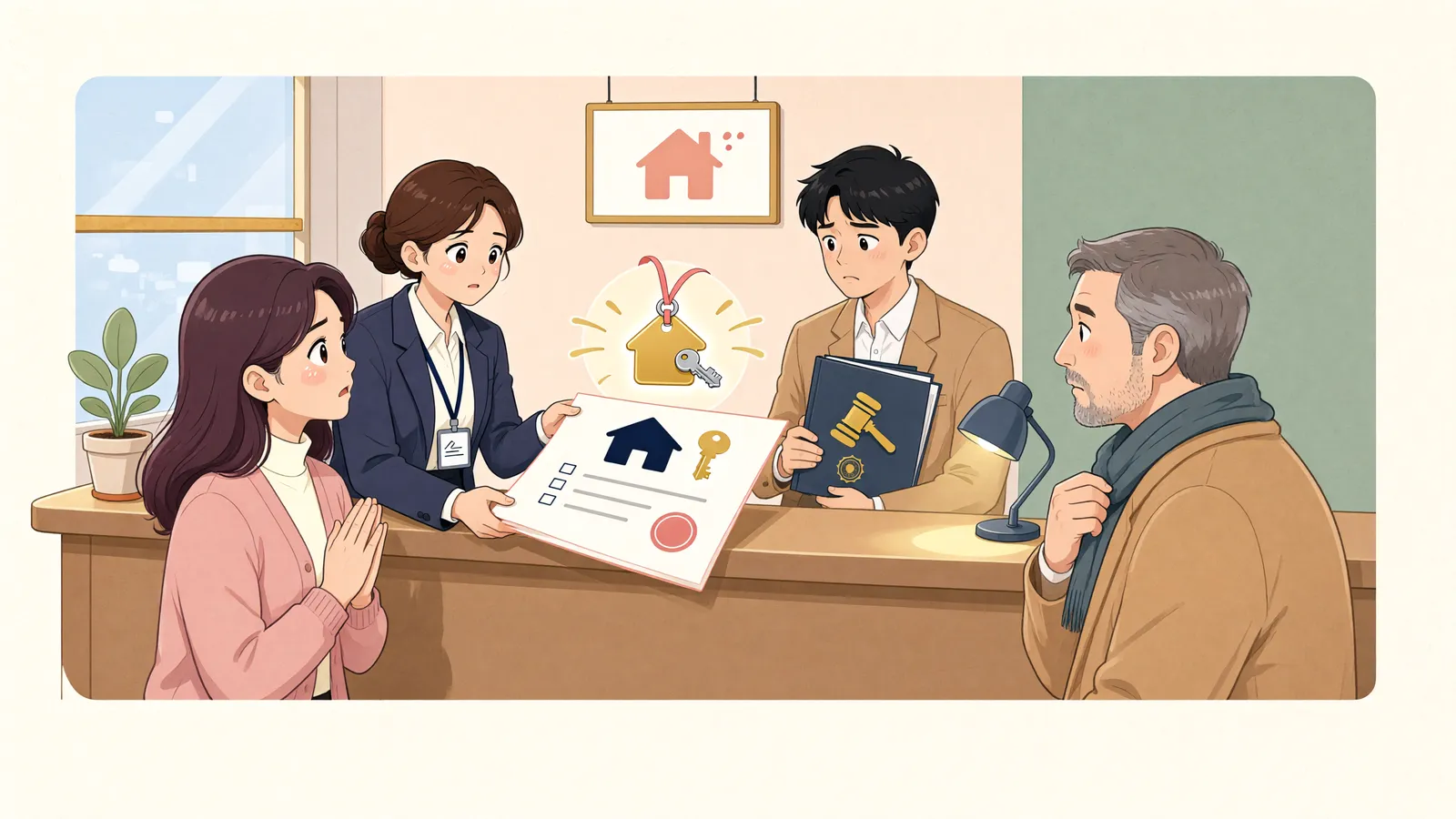 「공정증서로 특정 채권자가 먼저 변제받았다면, 사해행위일까?」 상황을 그린 삽화