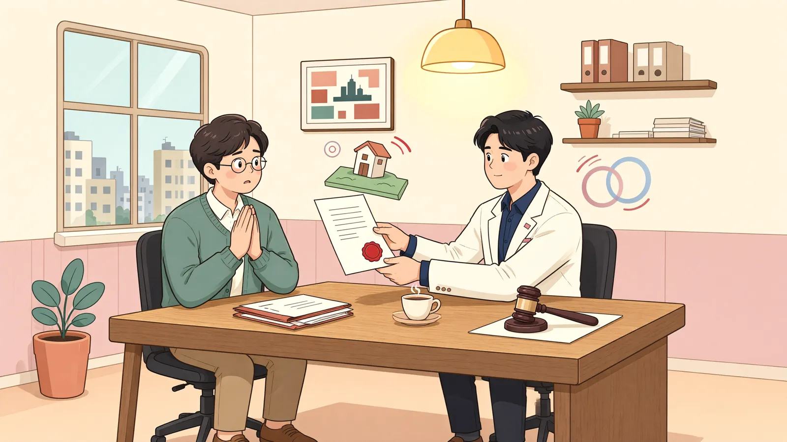「지료가 2년 밀렸다면 법정지상권을 없앨 수 있을까」 상황을 그린 삽화