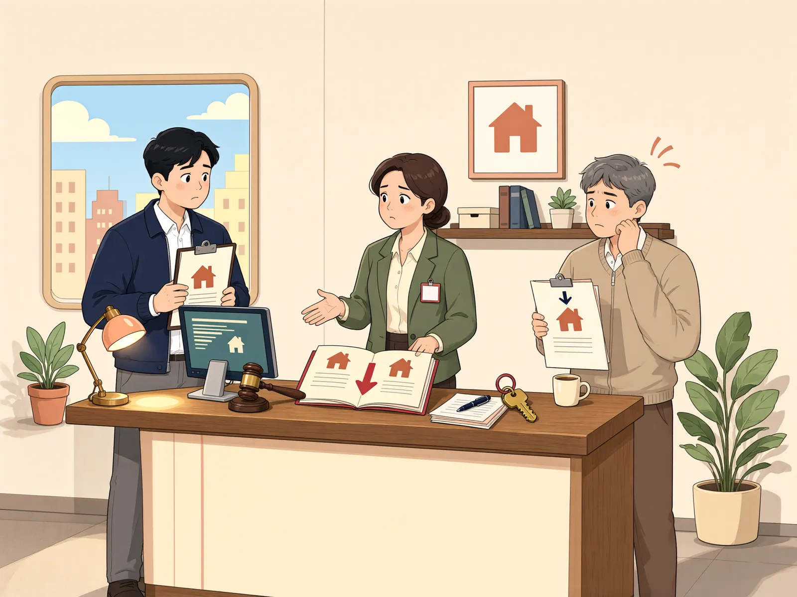 「경매로 산 집을 전 소유자에게 다시 팔았다면, 인도명령은 언제 가능할까?」 상황을 그린 삽화