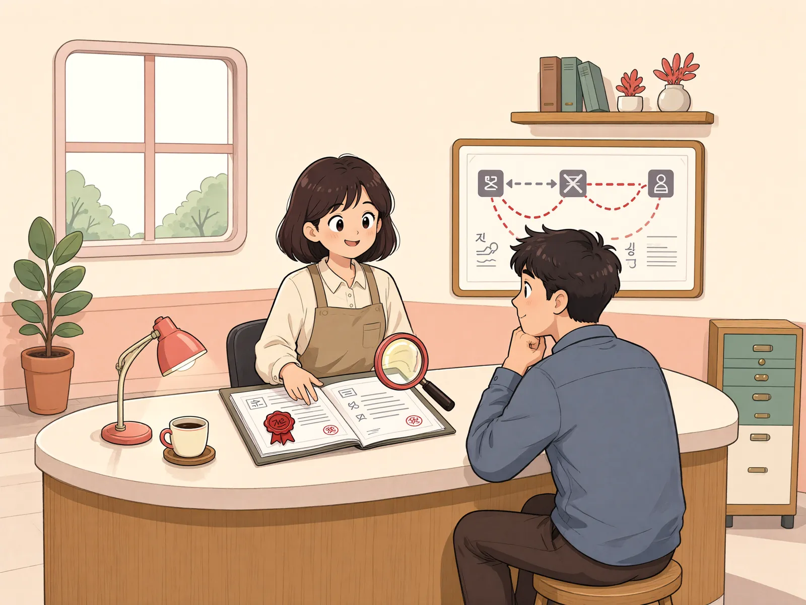 「등기 건너뛰기, 세 사람의 합의가 필요합니다」 상황을 그린 삽화