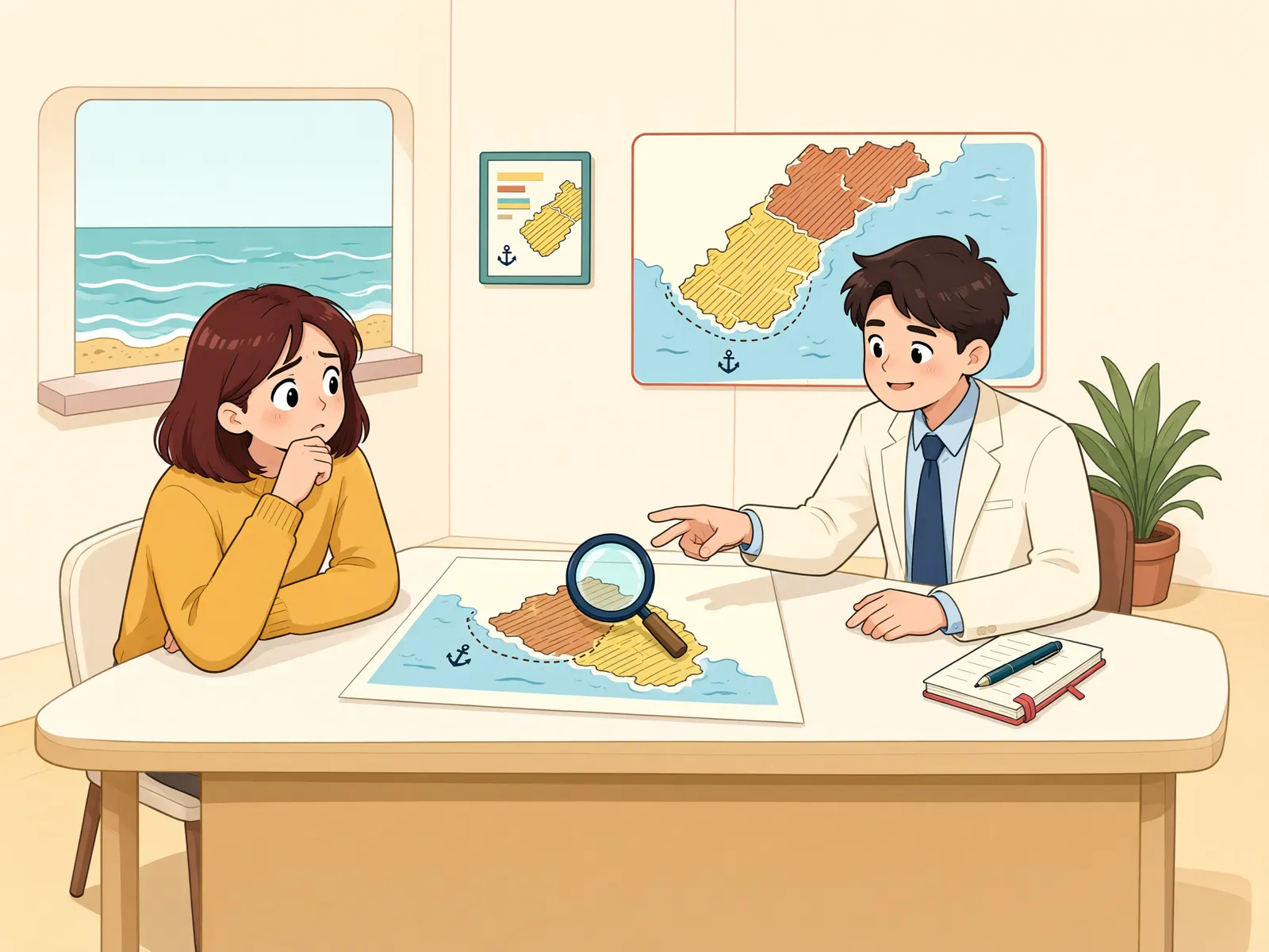 「땅은 말랐는데, 공유수면 변상금은 그대로일까」 상황을 그린 삽화