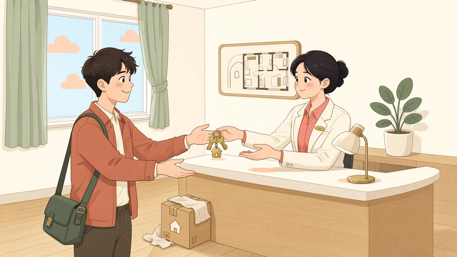 「가게 열쇠를 돌려줬는데, 보증금은 왜 아직일까?」 상황을 그린 삽화