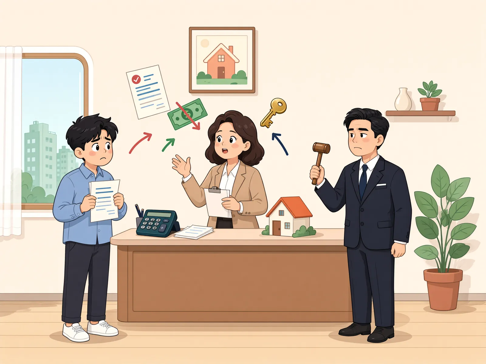 「배당표에 전액 배당이라는데, 임차인은 바로 집을 비워야 할까?」 상황을 그린 삽화