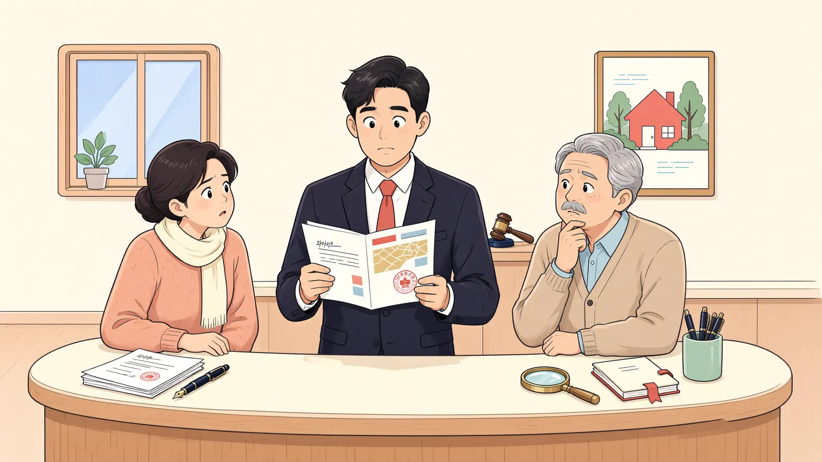 「청산절차 없는 가등기 본등기, 그대로 소유권을 얻을 수 있을까」 상황을 그린 삽화