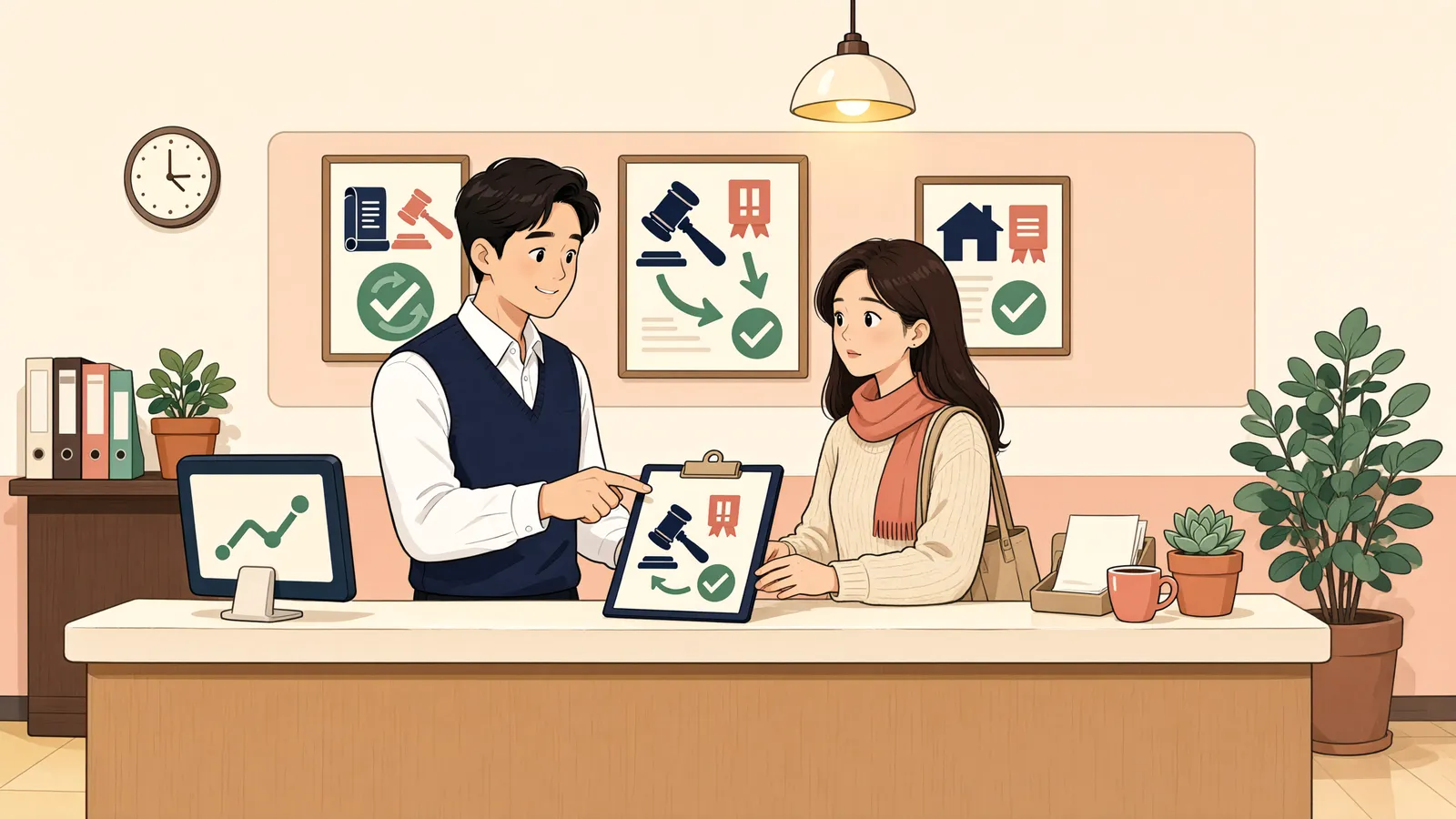 「상소심 판결은 나왔는데, 멈춘 강제집행은 어떻게 다시 움직일까」 상황을 그린 삽화