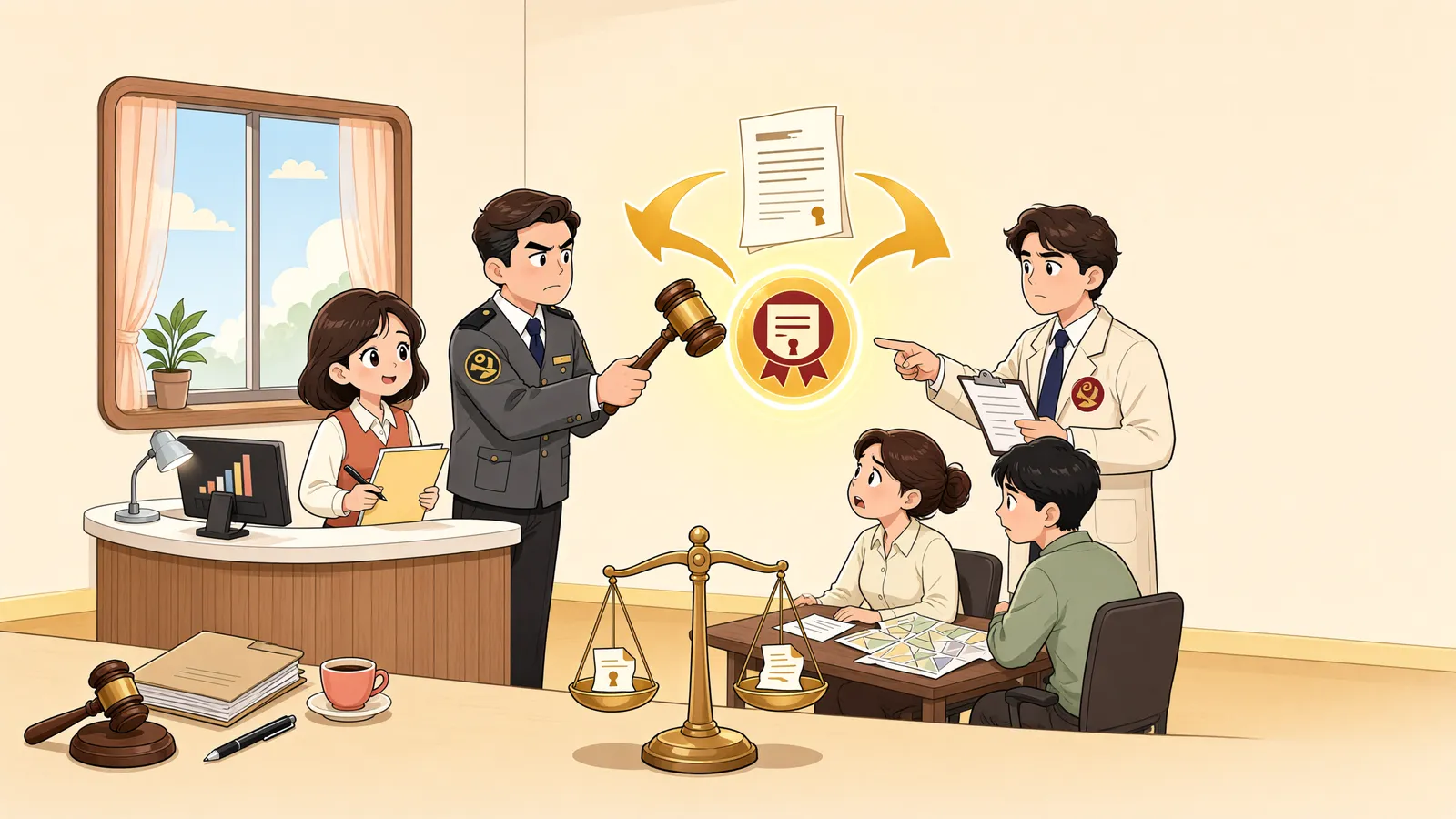 「먼저 압류된 물품대금채권, 추심 소송은 가능할까」 상황을 그린 삽화