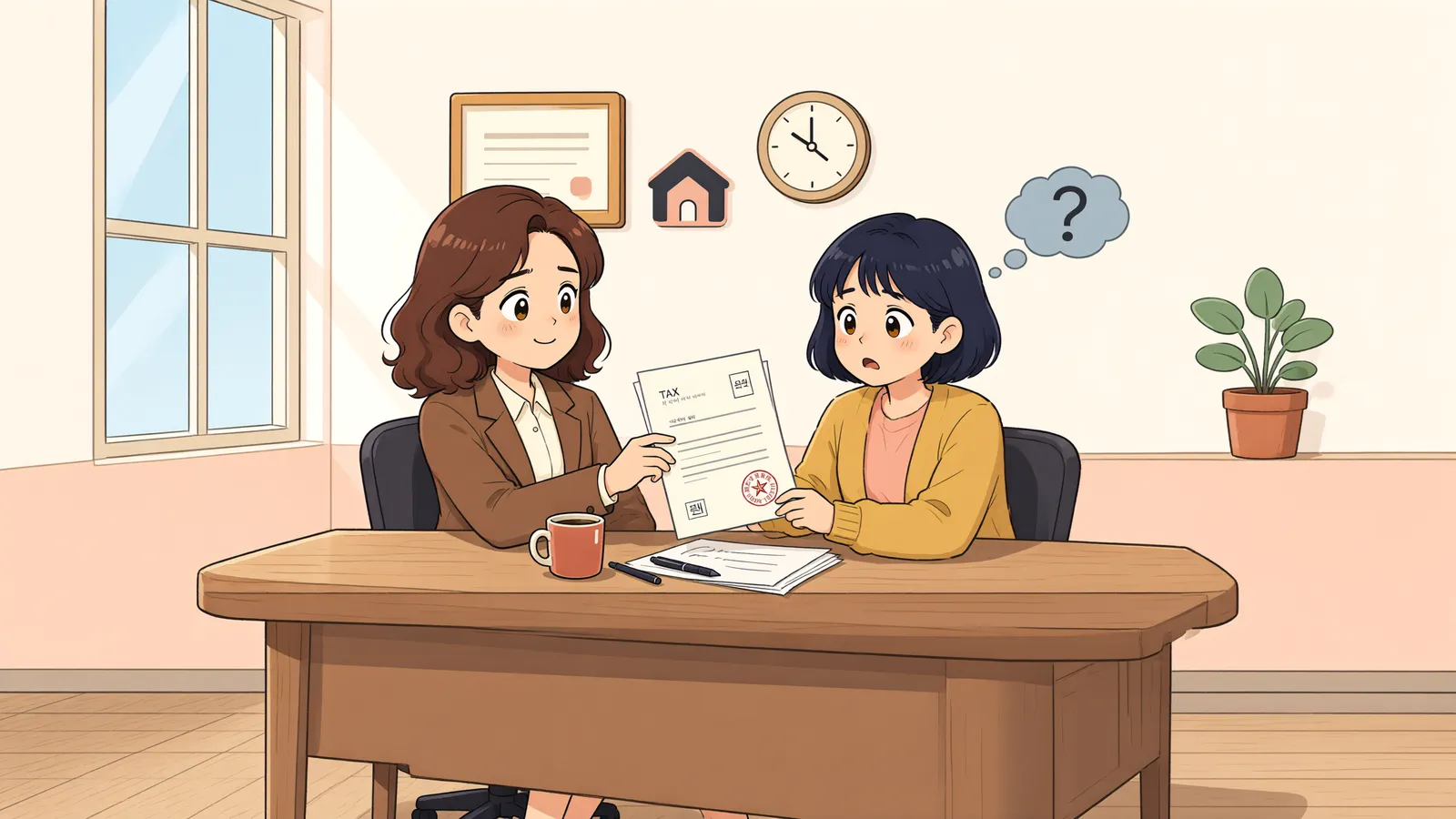 「‘솔밭리 203-7 외’라는 고지서, 세금 계산은 어디서부터?」 상황을 그린 삽화