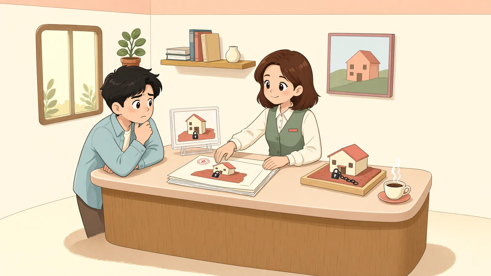 「빈 땅에 나중에 들어선 건물, 토지와 함께 경매할 수 있을까」 상황을 그린 삽화