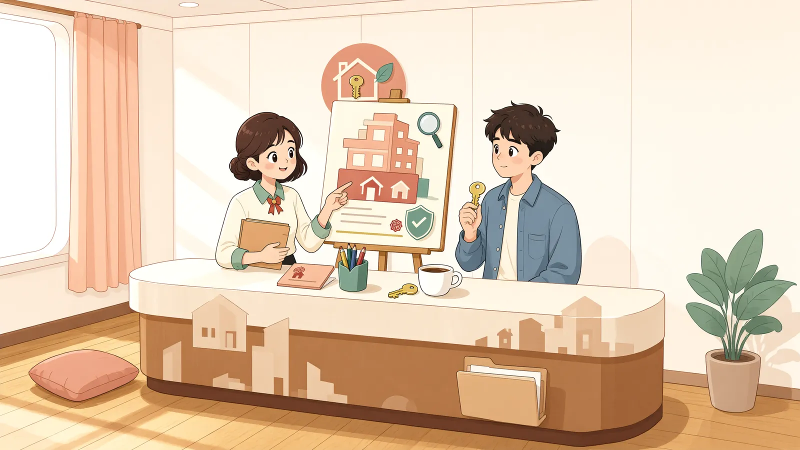 「여인숙 한 방을 내실로 썼다면, 주택임대차 보호를 받을 수 있을까」 상황을 그린 삽화