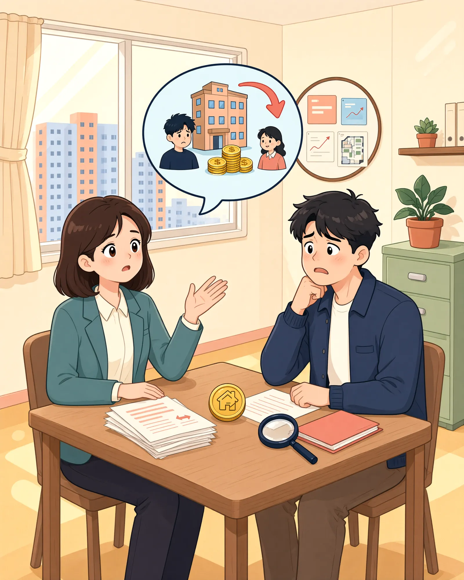 「경매로 집주인이 바뀌었다면, 보증금은 누구에게?」 상황을 그린 삽화