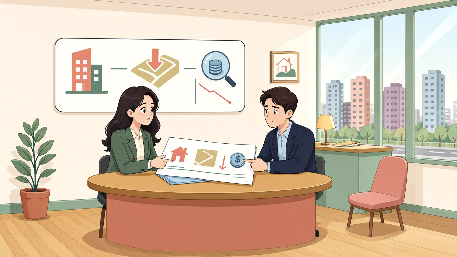 「남은 땅값이 떨어졌다고 모두 잔여지 보상일까」 상황을 그린 삽화