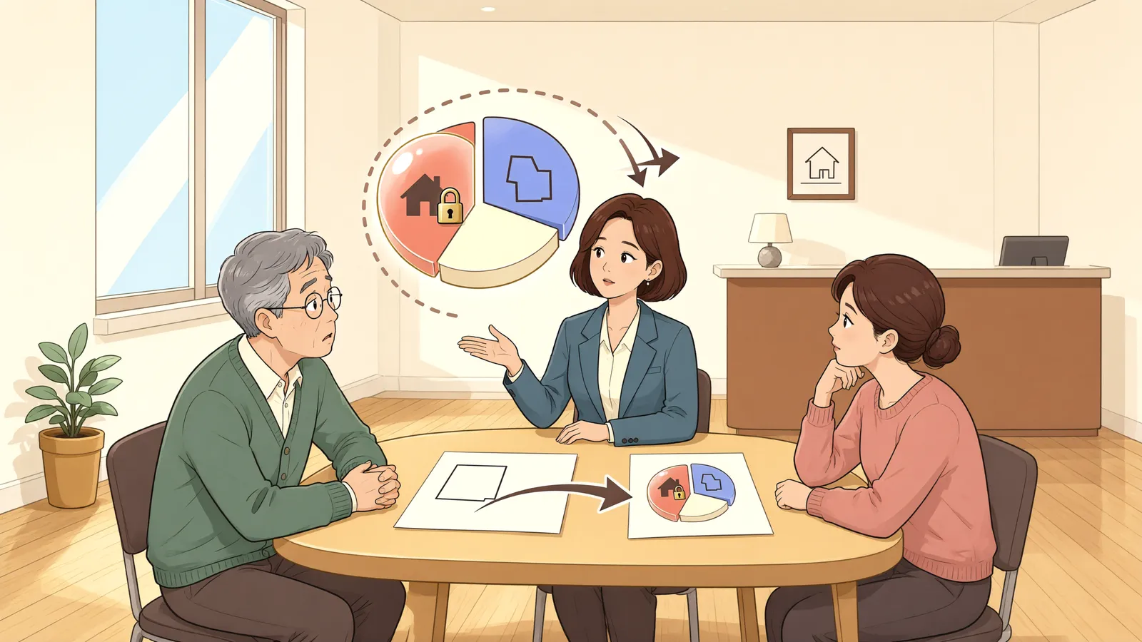 「공유물분할소송 전에도 지분 처분금지가처분을 신청할 수 있을까」 상황을 그린 삽화