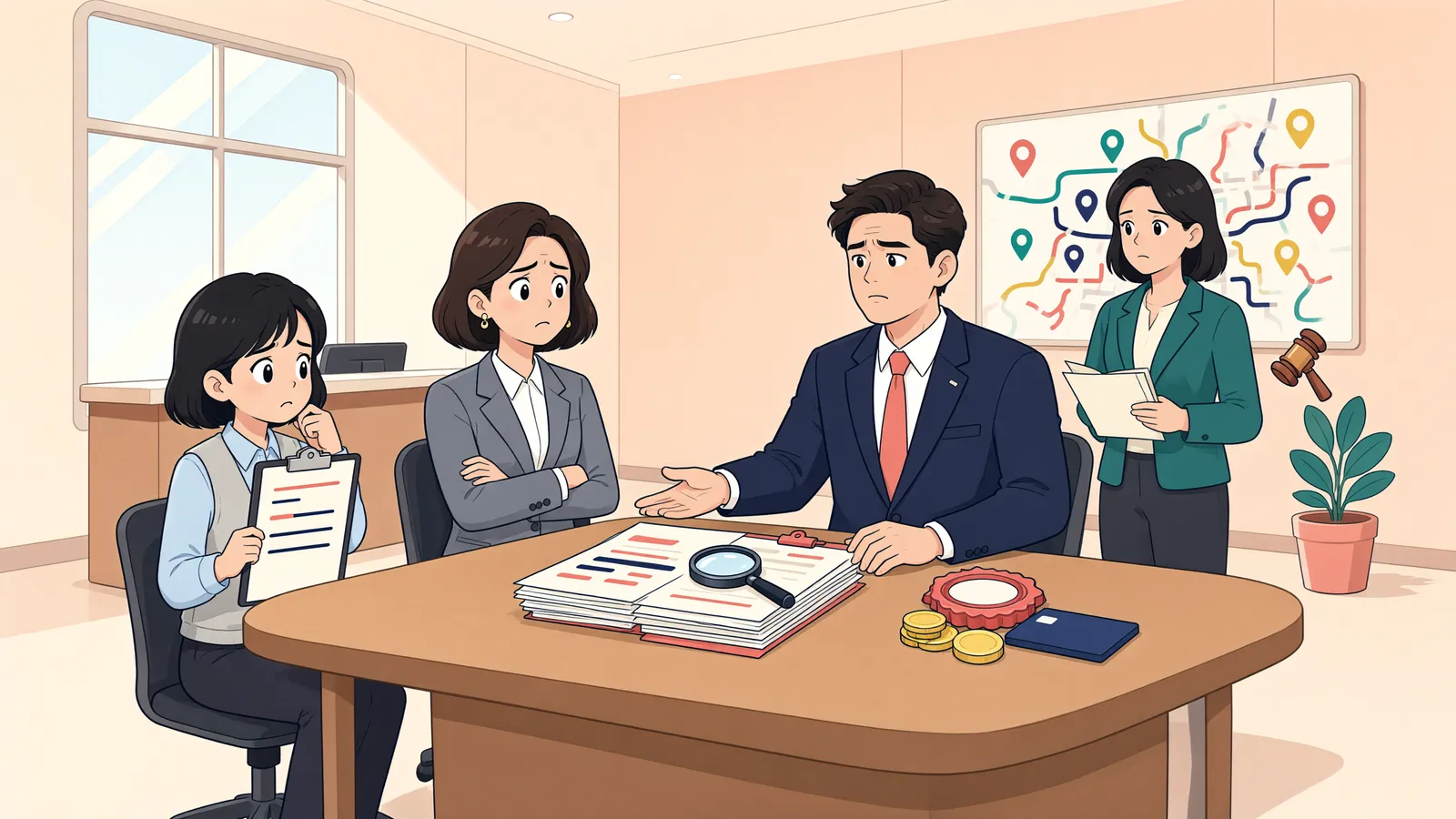 「가처분에 맞서는 이사 소송비, 법인 경비로 내도 될까」 상황을 그린 삽화