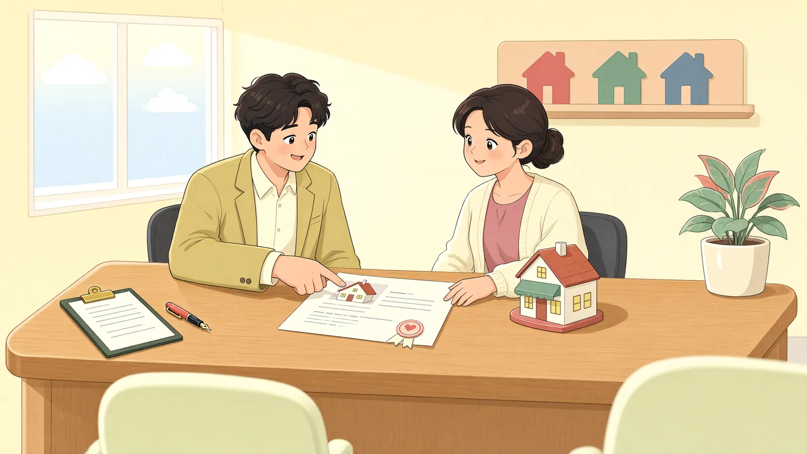 「경계가 어긋난 배밭, 수확대금은 돌려줘야 할까」 상황을 그린 삽화
