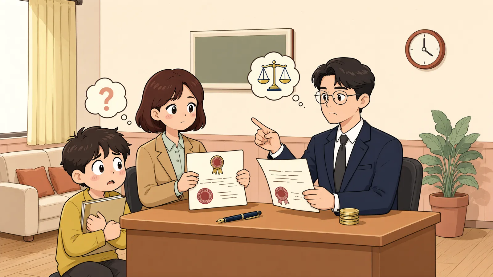 「다 갚은 공정증서, 채무부존재확인소송으로 다툴 수 있을까」 상황을 그린 삽화