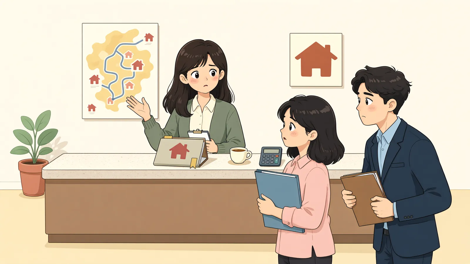 「시효가 완성된 땅, 새 지방자치단체가 등기했다면?」 상황을 그린 삽화