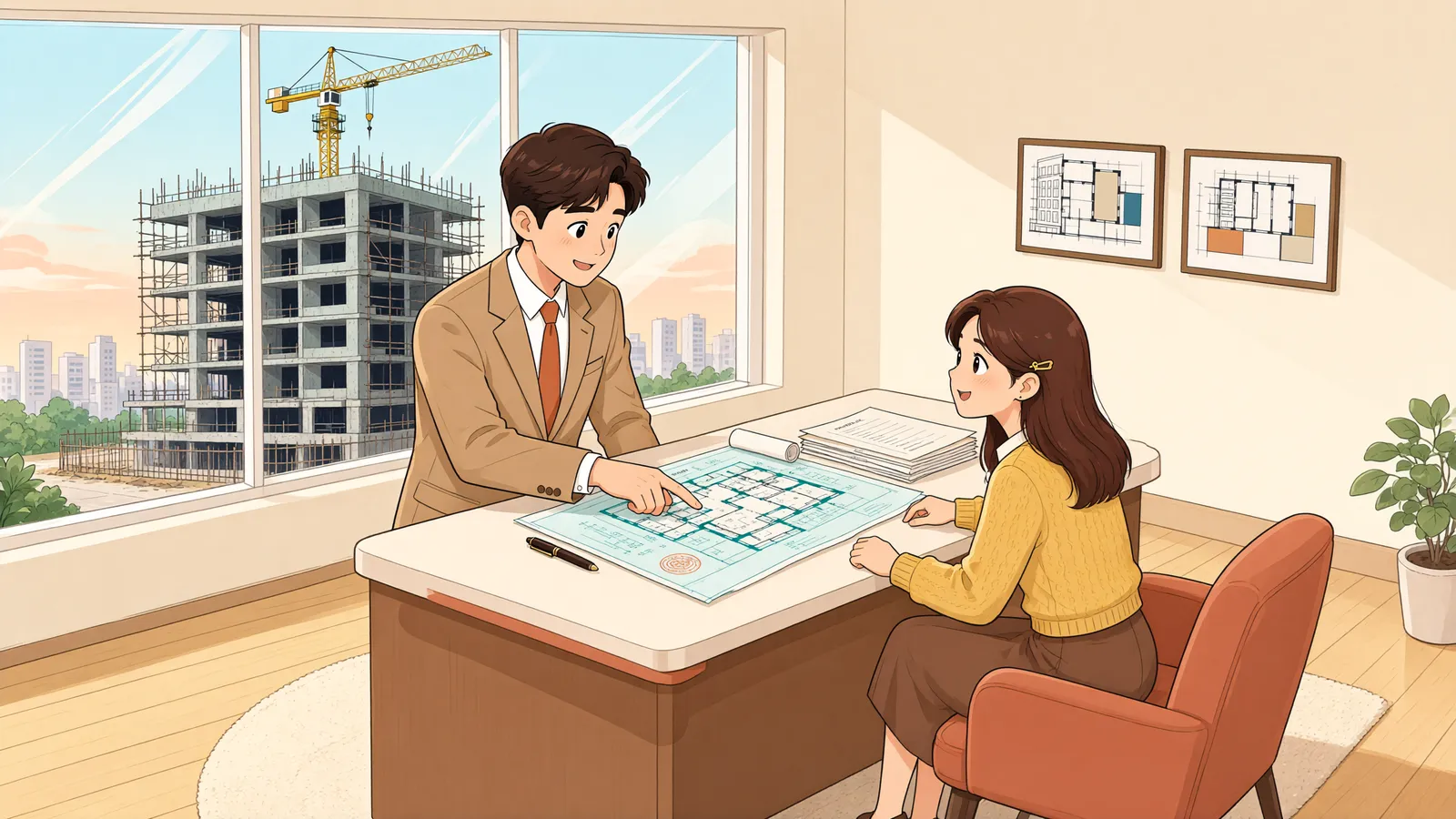 「경매 때 완성된 공사장, 법정지상권도 생길까」 상황을 그린 삽화